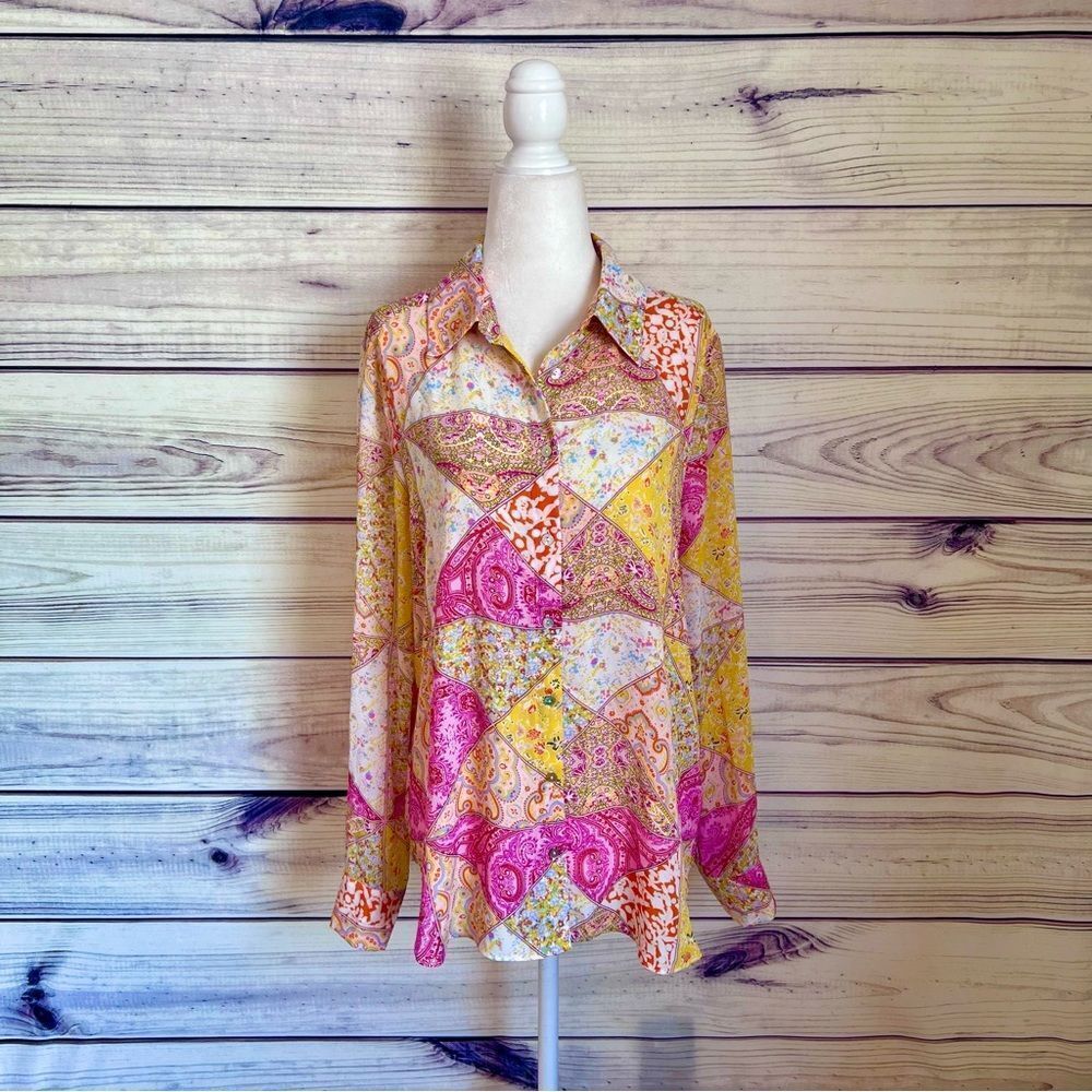 Rose + Olive Multicolor Patterned Long Sleeve Button Down Shirt